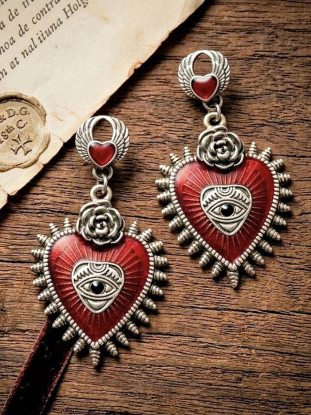 Red Heart Eye Statement Earrings